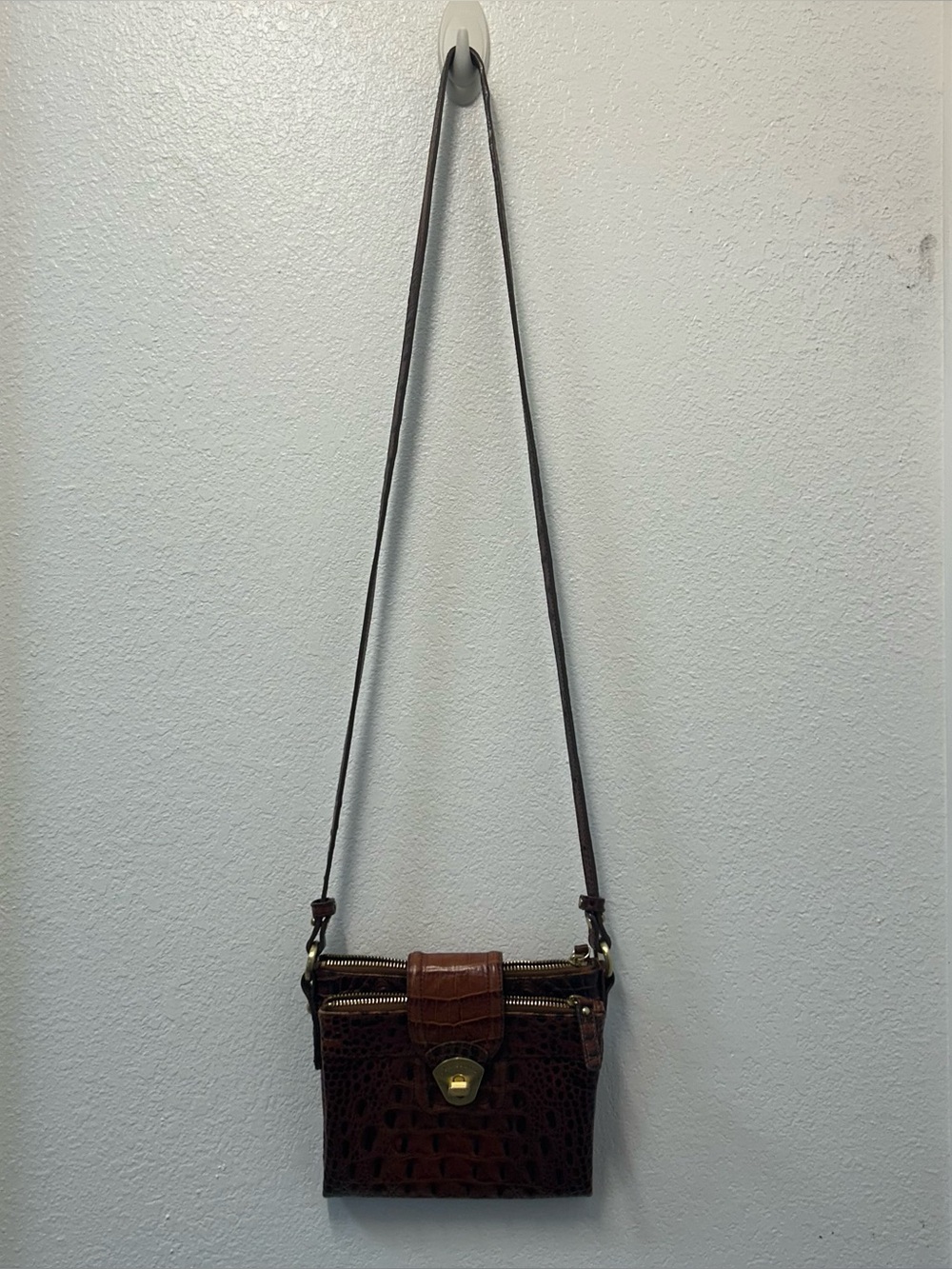 Brahmin Mojito Melbourne Croc Crossbody Brown Leather Bag mini wallet bag